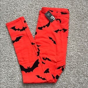 Orange Women’s Leggings with Black Bat Print